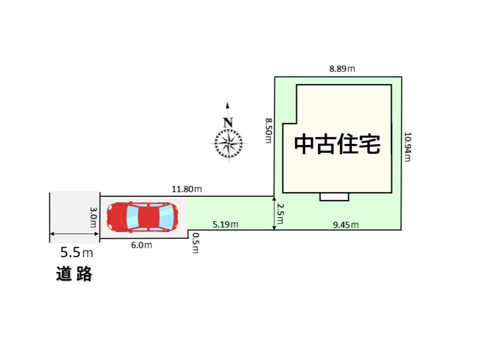 行田市矢場１丁目　300万円　区画図　接道 3.0ｍあり　