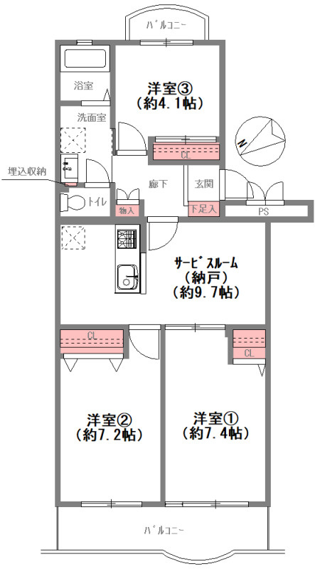 エメラルドマンション南津守　A棟の間取り