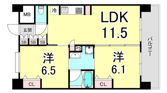尼崎市大西町３丁目の賃貸マンションの間取り