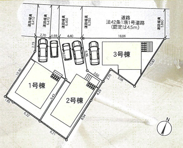 八王子市横川町の新築一戸建の区画図|カースペース２台分、前面道路も広く駐車しやすい物件です。