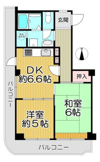 【間取り】 | ネオコーポ東武庫川　南西角部屋 | お二人様におすすめの２DKの間取りです♪角部屋でL字型バルコニーが魅力です！！全てのお部屋がバルコニーに面しております！！