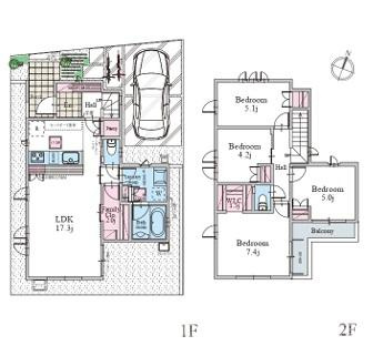茅ヶ崎市柳島海岸　新築戸建　全19区画の間取り|南向き　４LDK