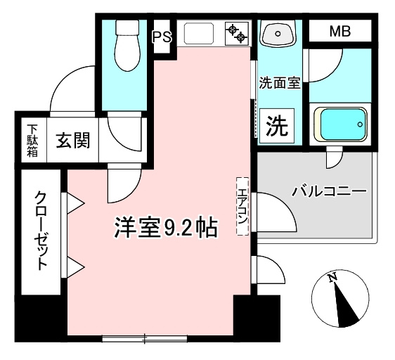 【間取り】 | レスペランス | 洋室9.2帖のワンルームタイプ！ちょっと広めのお部屋をお探しの単身者さんにオススメ☆なんと言っても最上階・二面採光なのが嬉しい♪