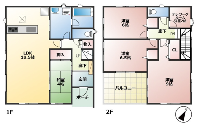 【間取り】 | 富士市五貫島　中古戸建 | 5LDK♪ルーフテラス、ルーフバルコニー♪南側前面道路につき、通風＆陽当り良好です♪築浅♪