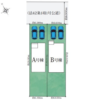 【同施工物件ご案内可能】東海市東海町　全2棟の区画図|全体区画数｜全2棟
◆駐車2台可能！(但し、車種による)
◎まずは、お気軽にお問い合わせください。現地を案内しながら周辺環境も見て頂けます。