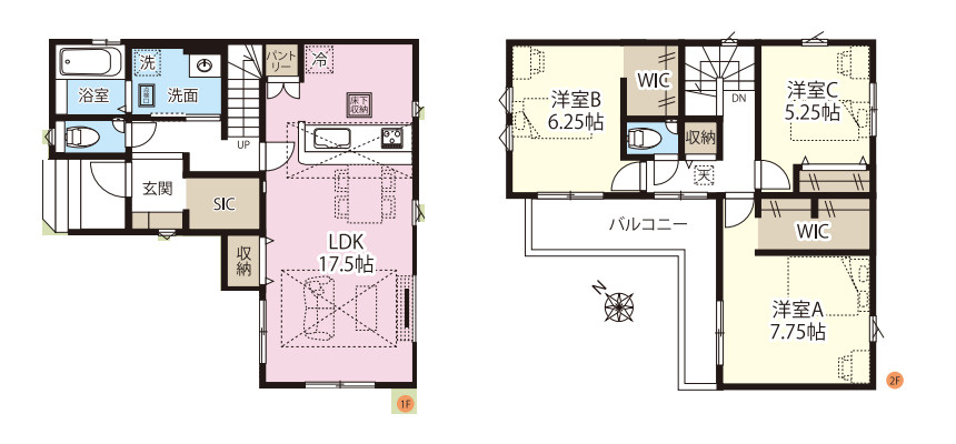 白岡市小久喜　9期　新築一戸建て　グラファーレ　01の間取り|【全1棟・1号棟】白岡市小久喜　9期　新築一戸建て　グラファーレ　01・3LDK・土地面積99.84m2・建物面積98.53m2