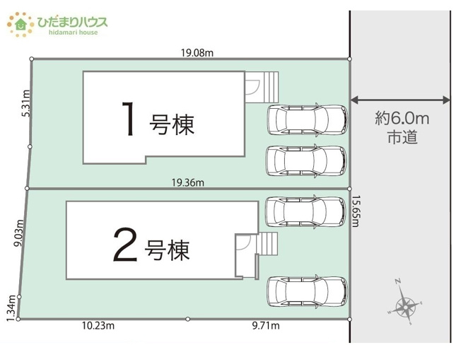 【区画図】 | 守谷市松ケ丘5丁目01期　新築戸建　2号棟 | 時間がない時もらくらくと車の出し入れができる並列駐車場を完備！！
（2号棟）