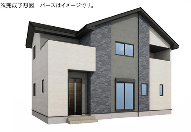 【外観パース】 | かすみがうら市下稲吉14期　新築戸建　2号棟 | 小学校まで徒歩2分！お子様の登下校も安心できる距離です♪
（2号棟）