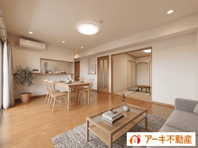 岡山市中区兼基の中古マンションの居間・リビング|ＡＩにより家具・装飾品を設置…