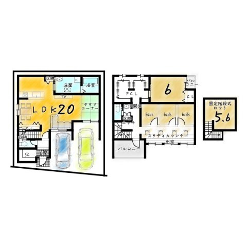 太秦組石町　新築参考プランA　建築条件付土地の参考プラン|【新築参考プランA】建物価格2099万円、建物面積100.45㎡