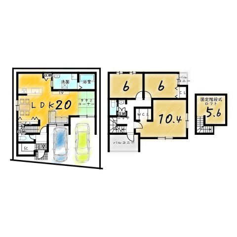 太秦組石町　新築参考プランA　建築条件付土地の参考プラン|2階は【3部屋＋WCL】にもできます！