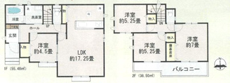 【間取り】 | 緑区町屋1丁目 A号棟 | 4LDK　都市ガス　1階掃き出し窓シャッター付　二部屋から行き来できる南向きバルコニー　浴室乾燥機+窓　全居室収納　リビング収納　LDK17.2帖+洋室4.5帖　全室南向き