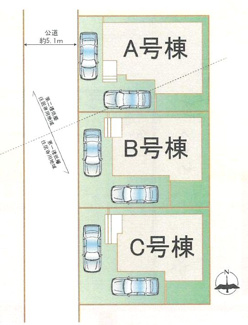 【区画図】 | 緑区町屋1丁目 A号棟 | A号棟　西側約5.1ｍ公道　駐車2台（車種によります）　敷地面積34.9坪　※用途境（土地の一部が第一種低層住居専用地域）