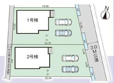 岡山市北区大安寺中町の新築一戸建の区画図|全体区画図