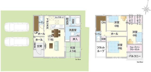 岡山市北区吉備津の新築一戸建の間取り