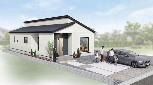 岡山市北区西辛川の新築一戸建の外観パース|外観完成予想図