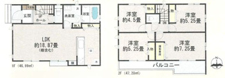 【間取り】 | 緑区町屋1丁目 B号棟 | 4LDK　都市ガス　1階掃き出し窓シャッター付　二部屋から行き来できる南向きバルコニー　浴室乾燥機+窓　全居室収納　リビング収納　LDK18.8帖