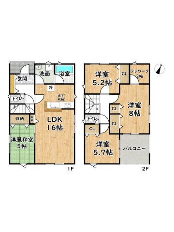 赤穂市北野中第4第2期/新築戸建の間取り