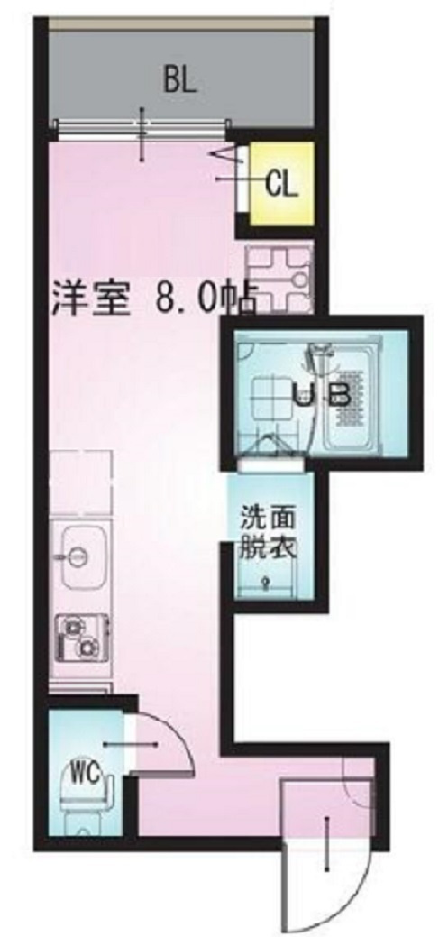 REGALEST大森レガリストオオモリの間取り|間取り　1R洋室8帖バストイレ別独立洗面台