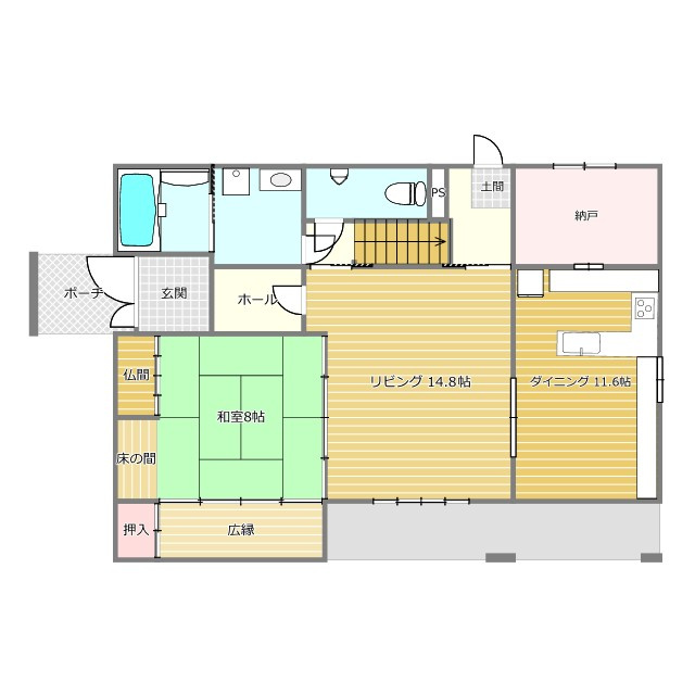 山川町中古戸建の間取り|1階の間取り