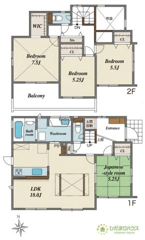 【間取り】 | 牛久市南7丁目18期　新築戸建 | 2部屋から出入り可能なバルコニー☆彡