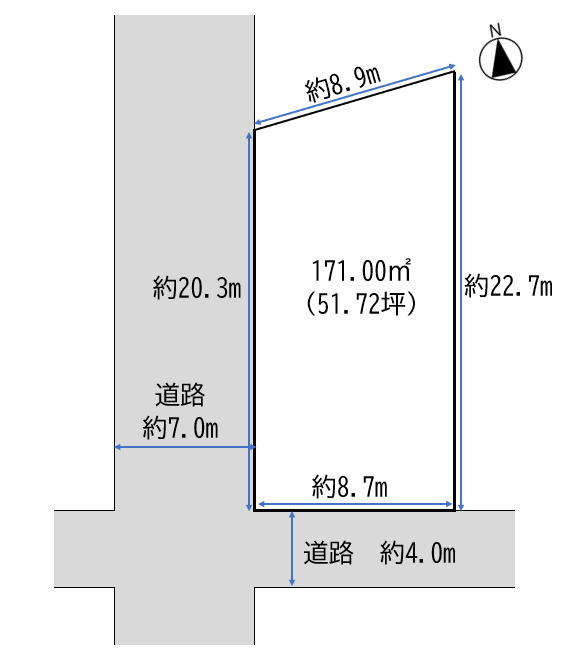 東区豊1丁目　土地の土地図|図面掲載の間口・奥行の寸法は、弊社スタッフによる現地計測（略測）に基づいたものです。