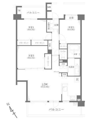 ヒューマンスクエア東浦和アトレシア壱番館の間取り|3LDK 専有面積77.50m2 バルコニー面積16.19m2
豊富な収納やトランクルームを備え、生活動線に配慮されています。各お部屋の独立性も高く、ご家族それぞれの時間も大切にできます。