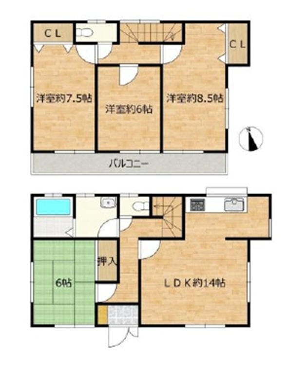 入間市高倉2丁目　中古一戸建　～オール電化・太陽光発電搭載～の間取り|LDK14帖、主寝室8.5帖、全居室6帖以上、室内に明るい日差しが差し込む全室南向きの4LDK。