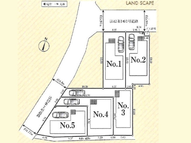 【区画図】 | 新座市野寺1丁目　新築一戸建住宅　全5棟　(保谷店) | 1号棟/西武池袋線「ひばりヶ丘」駅まで徒歩24分！バス便もあり、雨の日の通勤通学も便利です。(西武池袋線「ひばりヶ丘」駅バス5分『火の見下』停歩4分。)