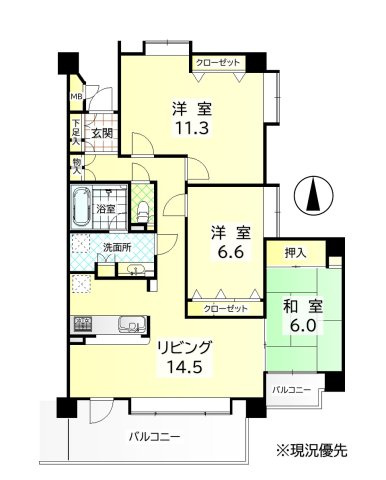スクエアガーデン・アーバニティ南11条Ⅱの間取り|対面キッチンの広々17.5帖LDK・各室収納も豊富です♪