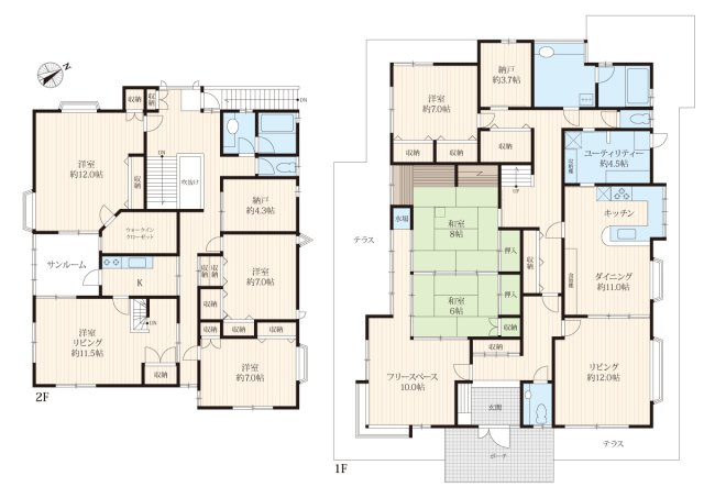 【間取り】 | 牛久市中央１丁目　中古戸建 | 1階4SLDK＋2階3SLDK！家族それぞれの暮らしを大切にできるゆとりの間取り！