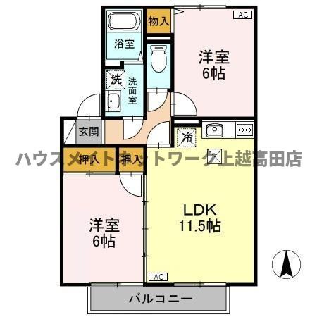 エスポワール大豆 Ｂの間取り|間取図（エスポワール大豆 Ｂ 103）2LDK
