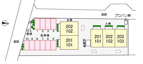 コモドハイツＢの区画図|駐車場
