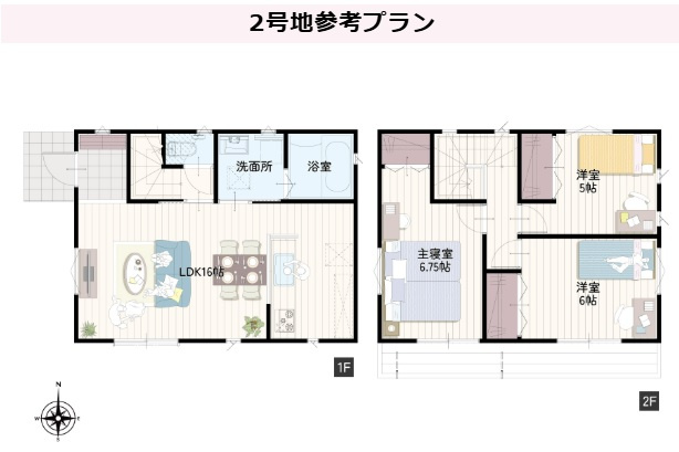 南城市玉城親慶原（全3区画）3号棟の参考プラン|2号地　参考プラン間取図♪