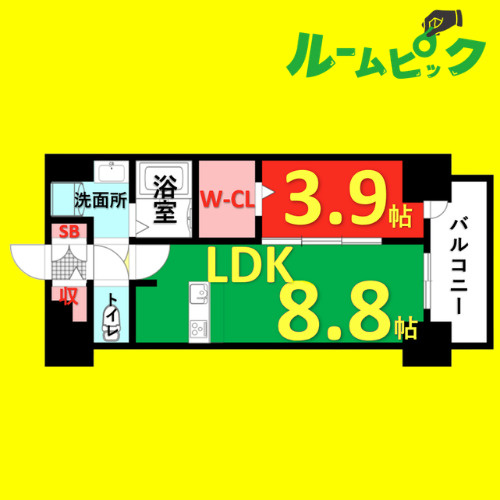 メイクス矢場町Ⅱ　名古屋市賃貸　仲介手数料無料の間取り