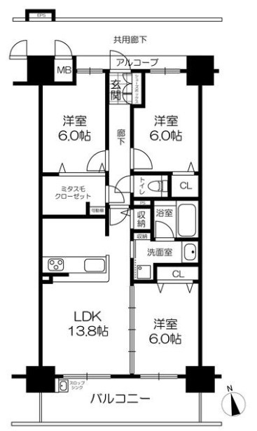 アルファスマート英賀保駅　2階の間取り|3LDKです。