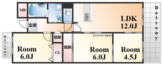 神戸市灘区新在家南町３丁目の賃貸マンションの間取り