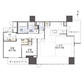 【間取り】 | ジオタワー堺筋本町 | 【間取り】25階、南東角住戸につき、眺望・採光・通風良好◎3LDK→2LDKへ変更し、約24.5帖のゆとりあるLDKを実現◎
