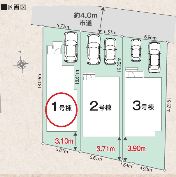 八王子市　暁町　新築戸建て　０１期の区画図