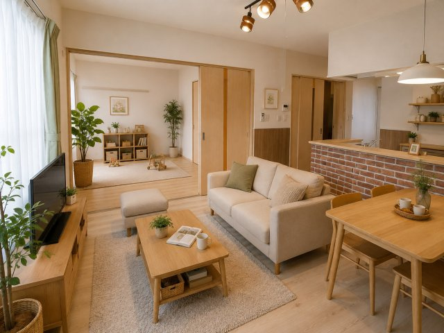パルテールアルテの居間・リビング|家具・家電はAIによるイメージとなります