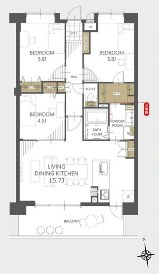 【間取り】 | コアマンション和白丘ネクステージA棟 | 71.05平米の開放感ある空間です。洋室とバスルームを繋ぐウォークインクローゼットは収納はもちろん、生活の導線としても優秀！
