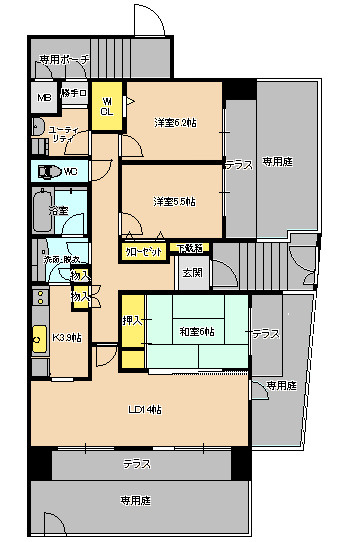 東急ドエル・アルス明石朝霧台【分譲賃貸】の間取り