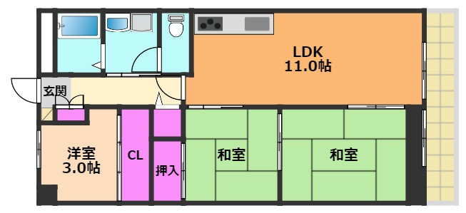 高槻市古曽部町２丁目の賃貸マンションの間取り