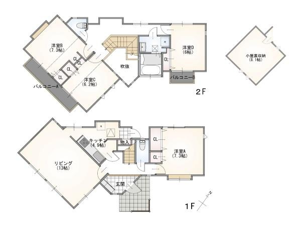 横浜市青葉区たちばな台２丁目の中古一戸建の間取り