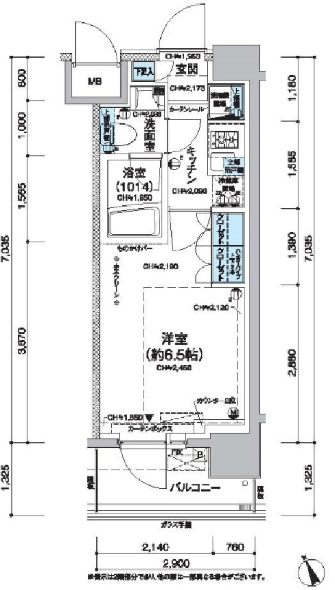 レジディア蒲田Ⅴの間取り|間取り　洋室6.5帖バストイレ別独立洗面台