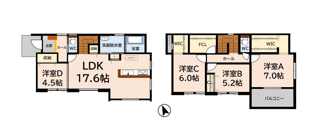 小郡市小郡市津古第1-1棟（1号棟）の間取り|全居室収納付きで便利です。