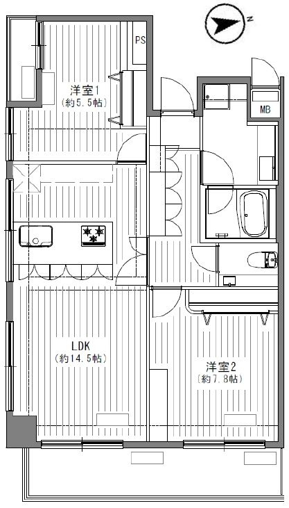 クレッセンコート浅草の間取り|南東角部屋住戸につきまして日当たり・通風良好。新規リノベーションマンション。