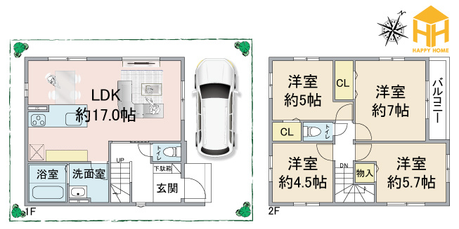 伊丹市野間1丁目新築一戸建て│4LDK+駐車1台の間取り|※現況と図面が異なる場合現況を優先いたします。