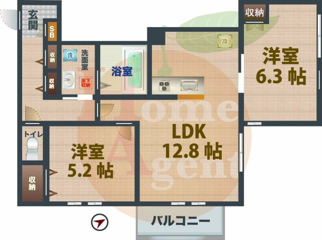 【間取り】 | Aireville | 2LDKのお部屋です。