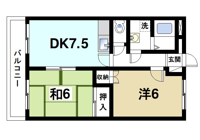 ハイツ秋桜の間取り|新婚さんに人気の2DK